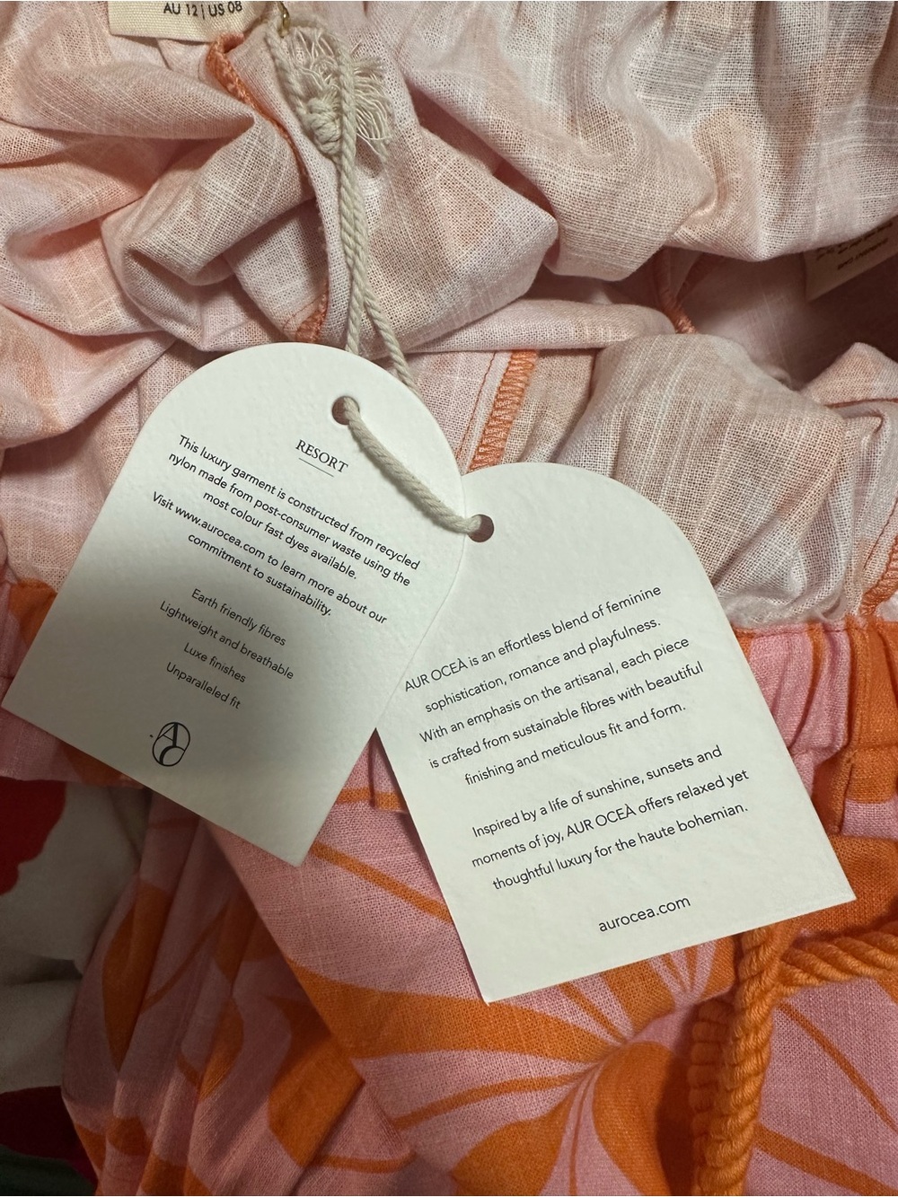 NWT AUR OCEÀ BRASILE Gathered Wide Leg Pant pink orange floral hibiscus - Picture 5 of 12